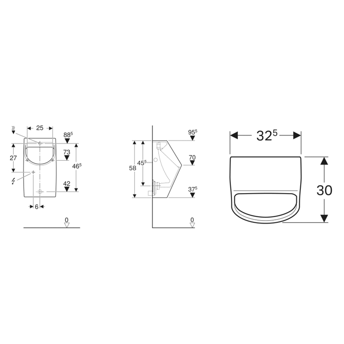 500.254.01.1 Geberit Smyle Писсуар 580х325 мм, скрытый подвод, белый глянцевый