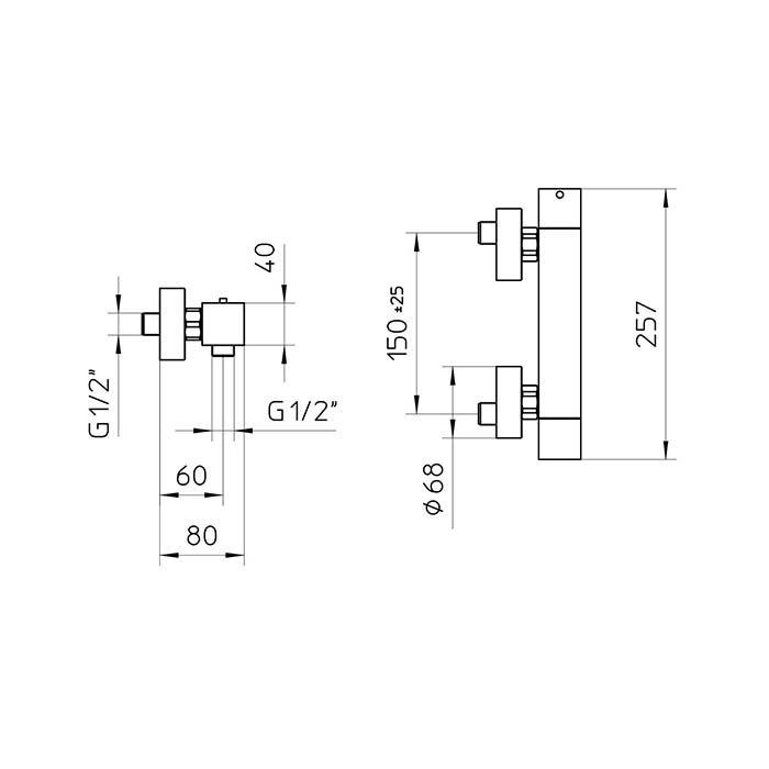 Bossini Cube Tермостат для душа, наружный, 1 выход  1/2', цвет: хром Z004103.030