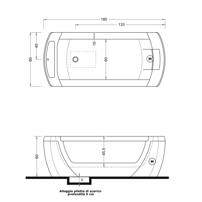 Gruppo Treesse Vision Ванна 180x80x60см., DX, гидромассаж STX, подголовник и подлокотники черные, цвет: белый V137B.2(DX)