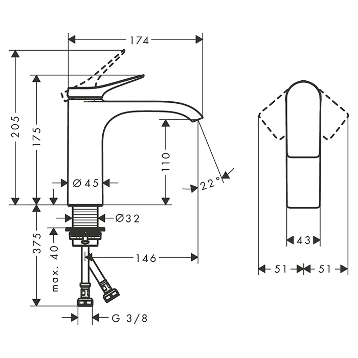 Hansgrohe Vivenis Смеситель для раковины 110, на 1 отв., цвет: черный матовый 75022670