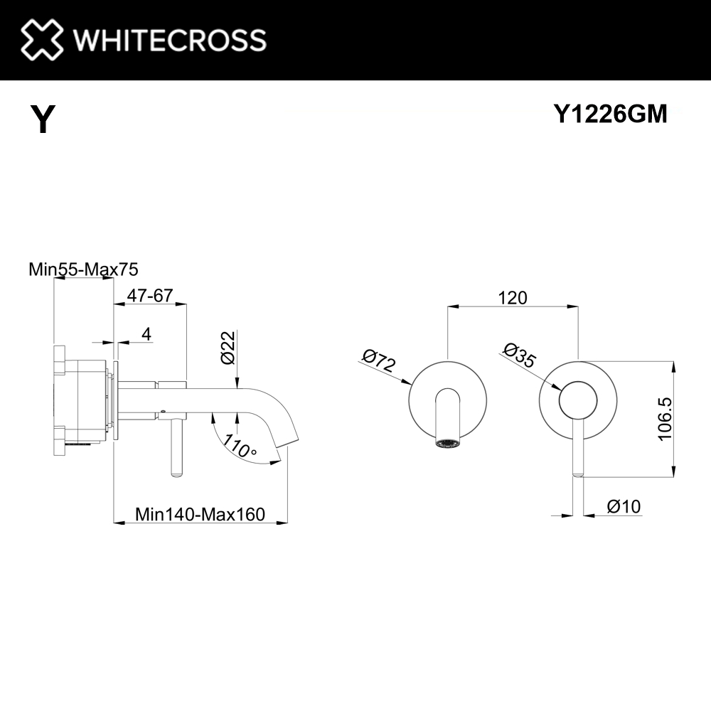 Смеситель для умывальника скрытого монтажа WHITECROSS Y1226GM (оружейная сталь)