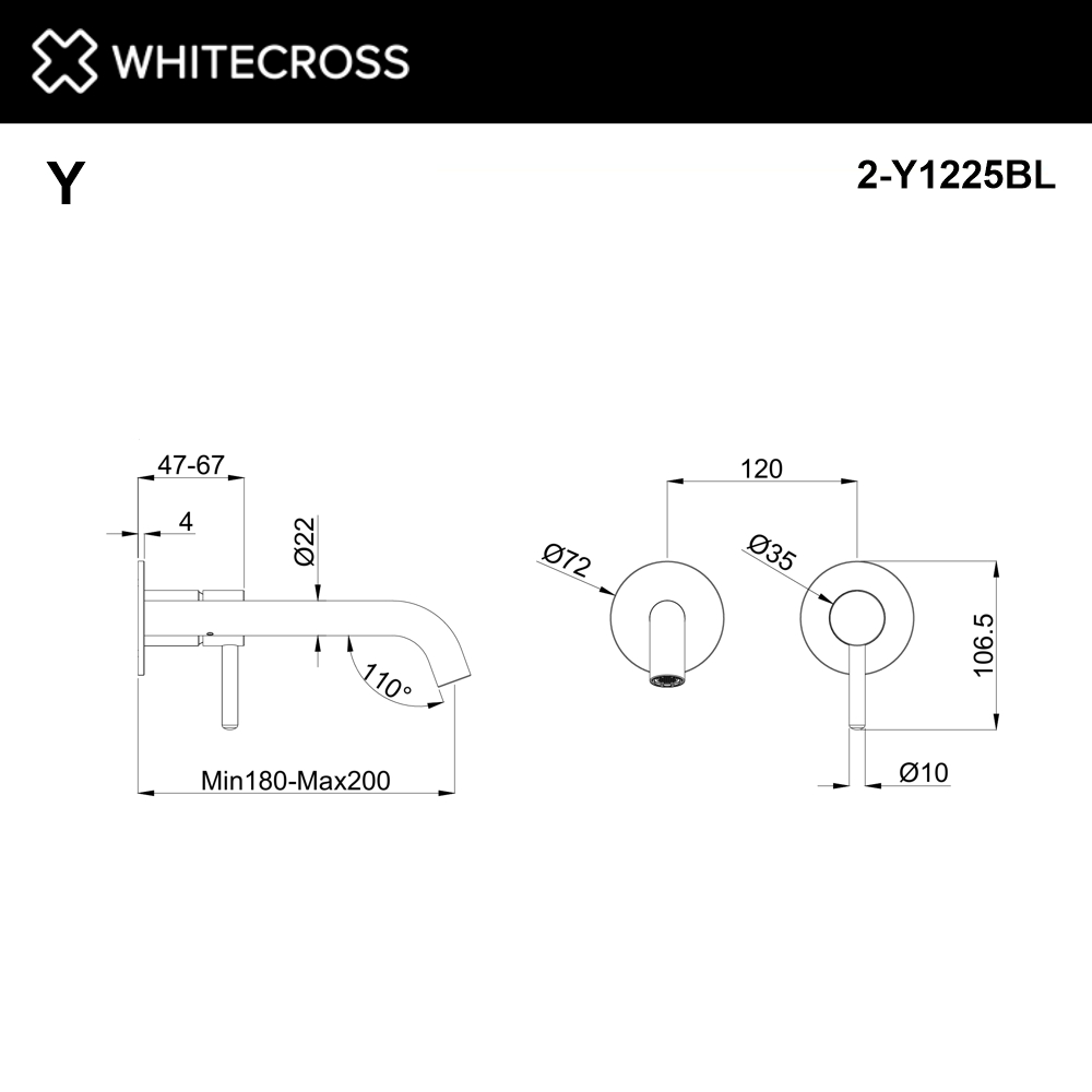 Внешняя часть смесителя для умывальника WHITECROSS Y1225BL (черный мат)