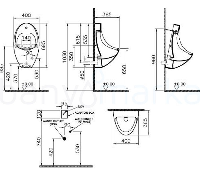 Писсуар с электронным управлением Vitra Arkitekt 4106B003-5200