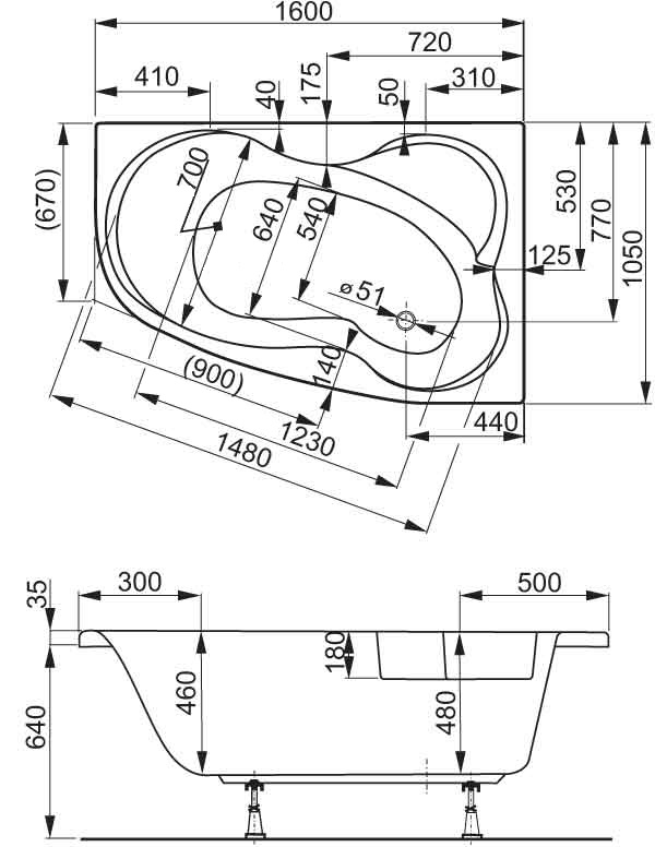 Акриловая ванна 160x105 VAGNERPLAST MELITE 160 Right