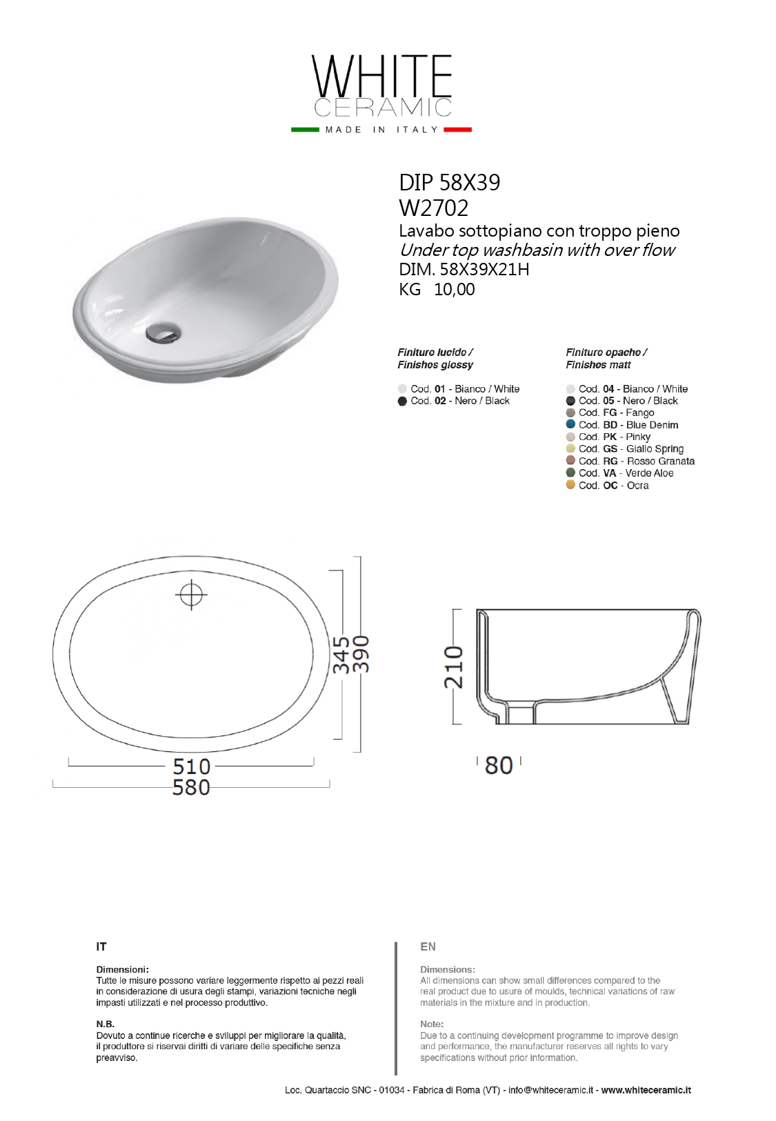 White Ceramica Dip, подстольная овальная раковина 58х39хh21 см, цвет белый глянцевый W270201