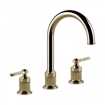 Gessi Venti20 Смеситель для раковины на 3 отверстия, высота излива 168 мм., в комплекте с донным клапаном, цвет: Brass PVD 65015#710