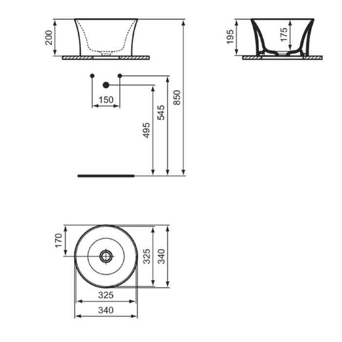 E271701 Ideal Standard La Dolce Vita Раковина d34 см., накладная, без отв., с крепежом, цвет: белый глянец