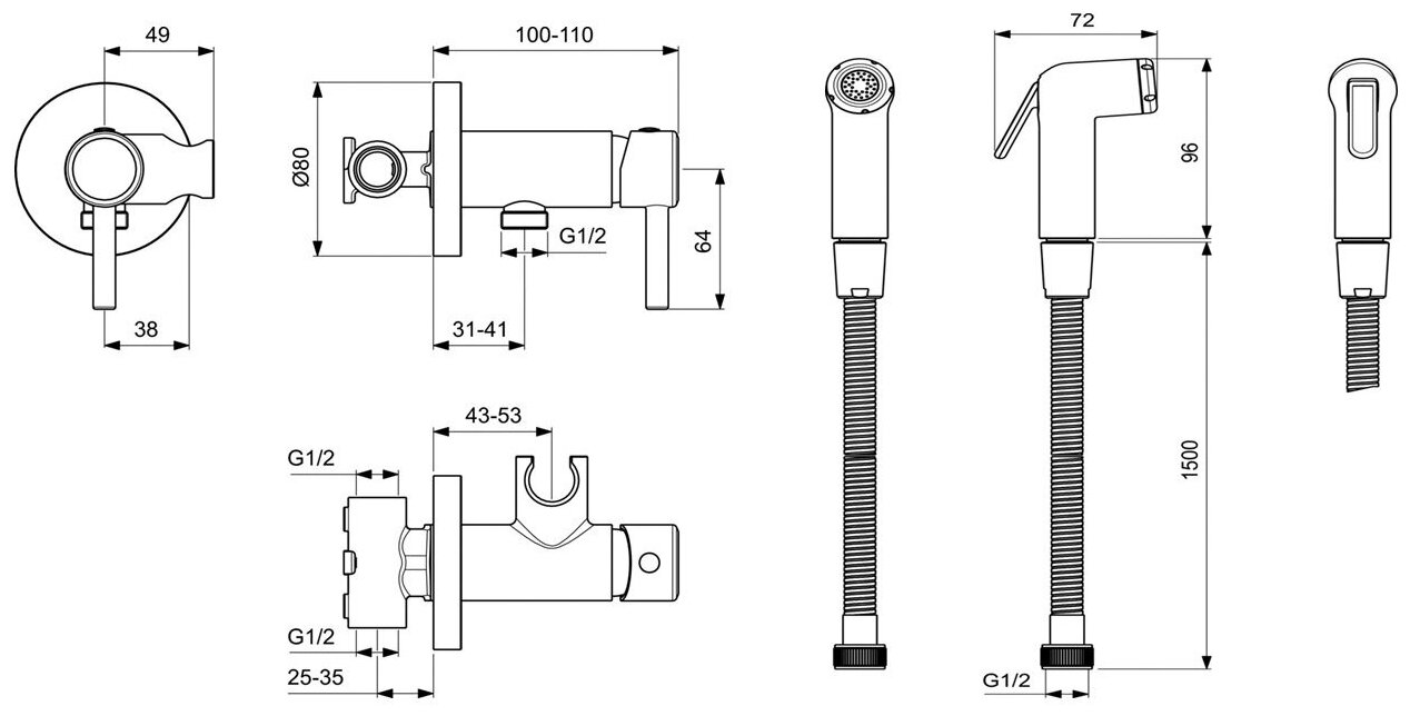 BD130AA Ideal Standard Idealspray Гигиенический набор, настенный, шланг 150см., цвет: хром