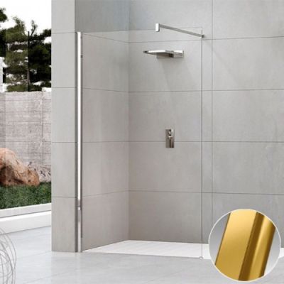 Душевое ограждение Walk-In 80х200 Novellini Kuadra H KUADH80-1P, профиль Brushed Gold, стекло CrystalClear