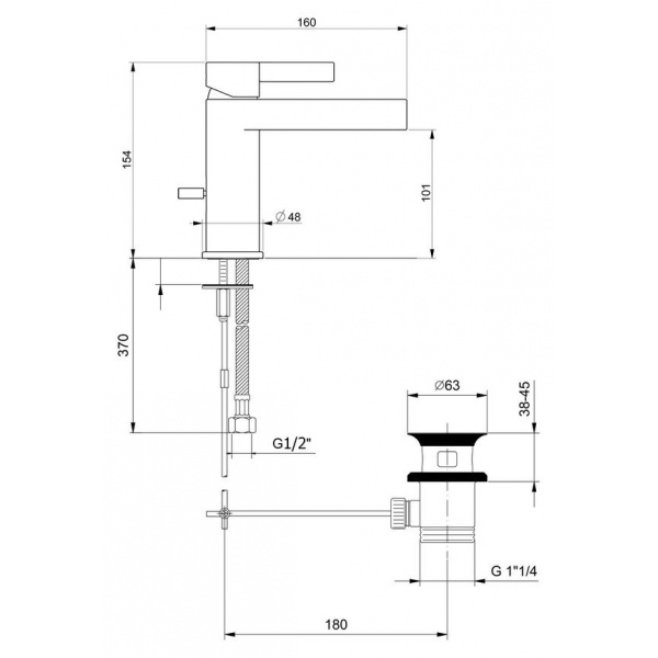 Смеситель на раковину Webert DO RE MI DR830102560 чёрный матовый