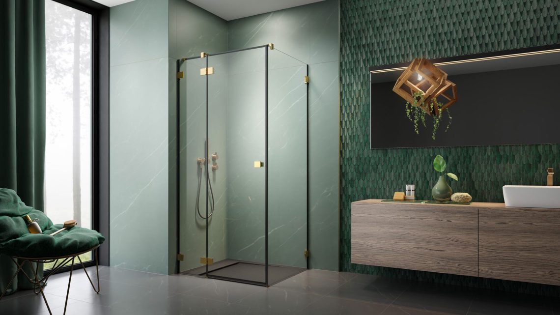 Прямоугольный душевой уголок 110X70 Essenza Pro Gold KDJ золото