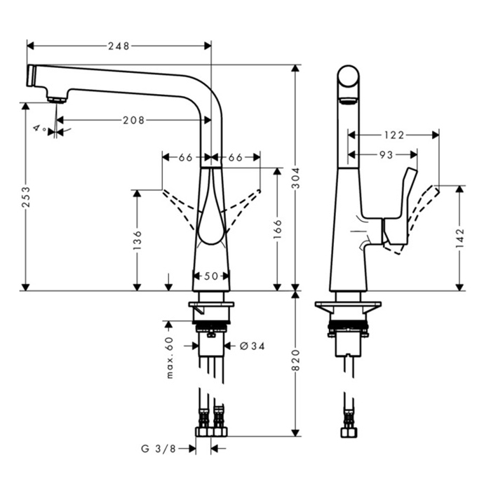Hansgrohe Metris Select Смеситель  для кухни на 1 отв, поворотный излив, цвет: хром 14847000
