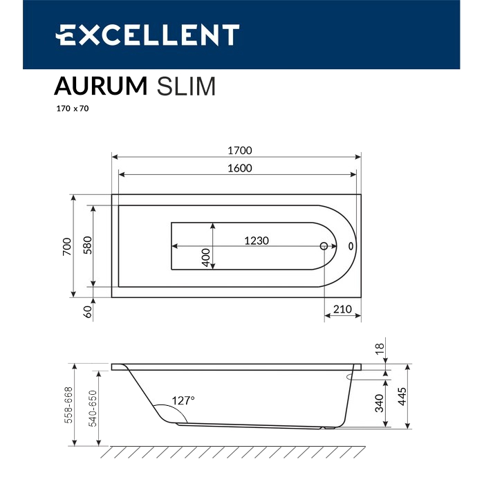 Ванна EXCELLENT Aurum Slim 170x70