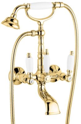 Emmevi Deco Ceramic, смеситель с ручным душем для ванной, цвет золото 121611/OR
