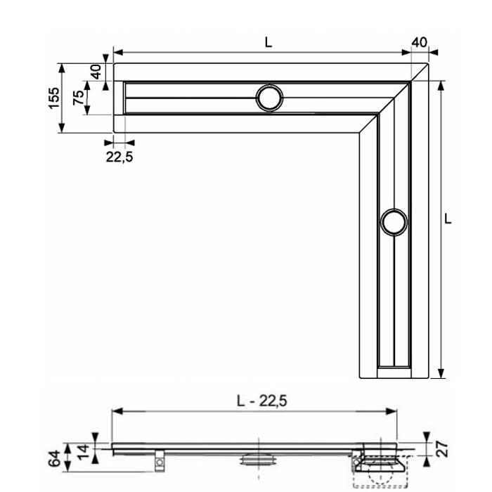 TECEdrainlinе Решетка угловая steel II, 1000х1000 мм, нерж. сталь, полированная 611082