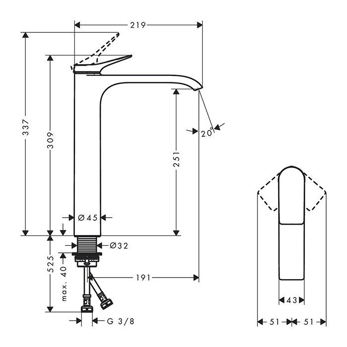 Hansgrohe Vivenis Смеситель для раковины , излив: 22см, цвет: черный матовый 75042670