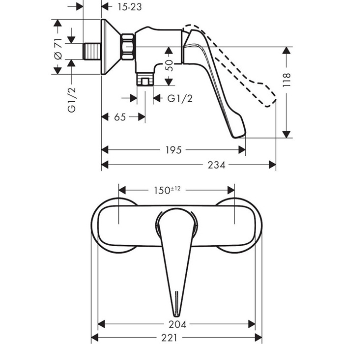 Hansgrohe Novus Care Смеситель для душа, настенный, цвет: хром 71926000