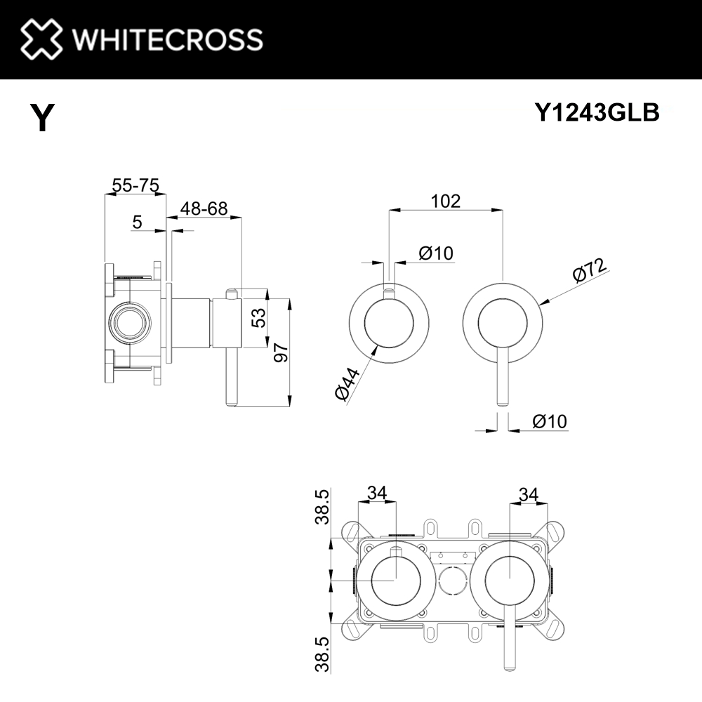 Смеситель скрытого монтажа на 3 потребителя WHITECROSS Y1243GLB (брашированное золото)