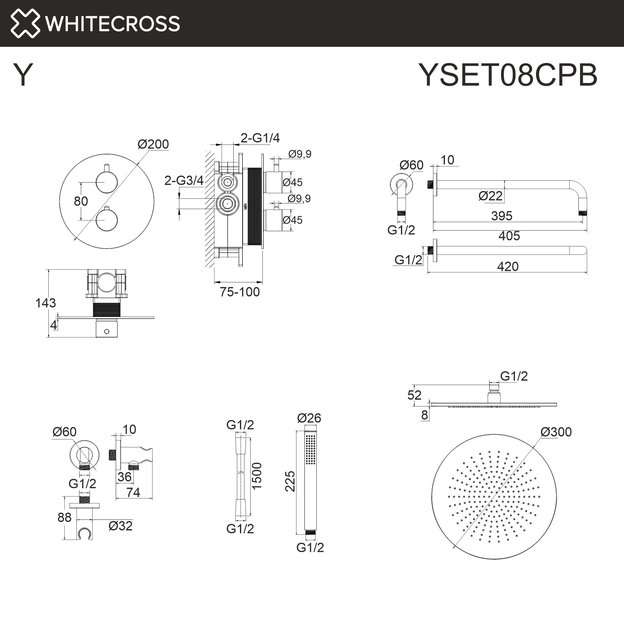 Термостатическая душевая система скрытого монтажа WHITECROSS YSET08CPB (брашированная медь)