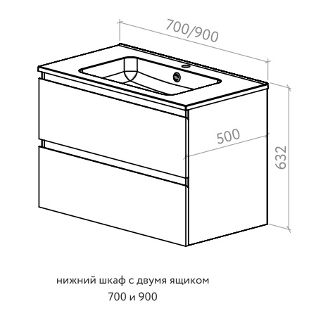 Тумба с раковиной 90 см подвесная Астраформ Альфа-2