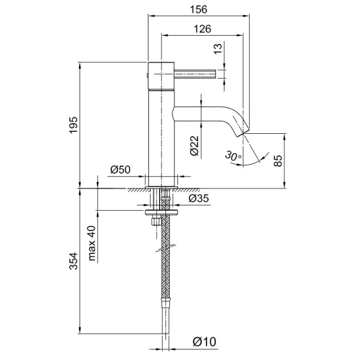 Fantini AF/21 Смеситель для раковины, 1 отв., излив: 126 мм, цвет: хром 27 02 A704WF