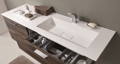 Puris Milano, белая раковина из мин литья левая 150 см, цвет белый матовый