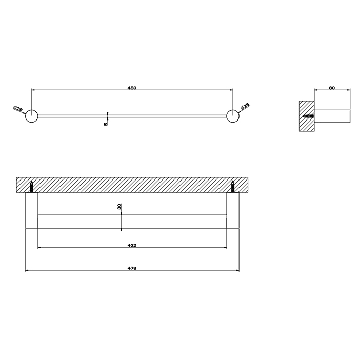 Gessi 316 Полотенцедержатель, 45 см, подвесной, цвет: brushed black metal pvd 54800#707