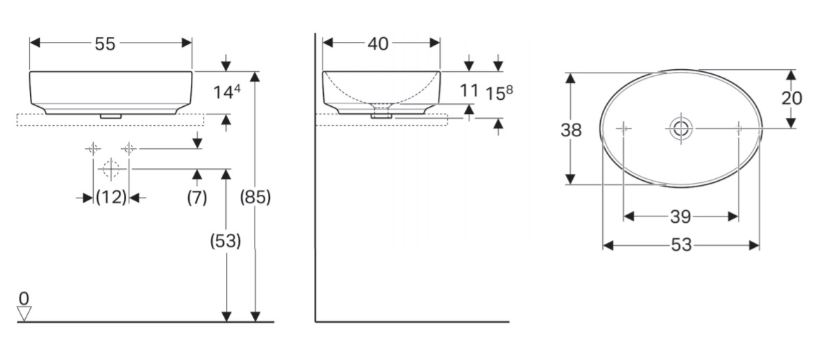 Раковина накладная 55x40 см Geberit VariForm 500.771.01.2