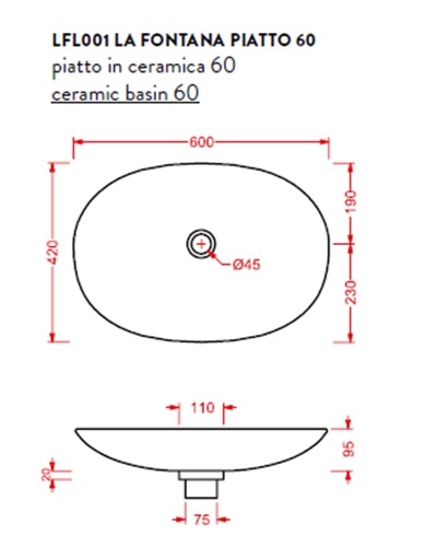 Раковина накладная овальная 60x42 ArtCeram LA Fontana LFL001 01 белый глянцевый