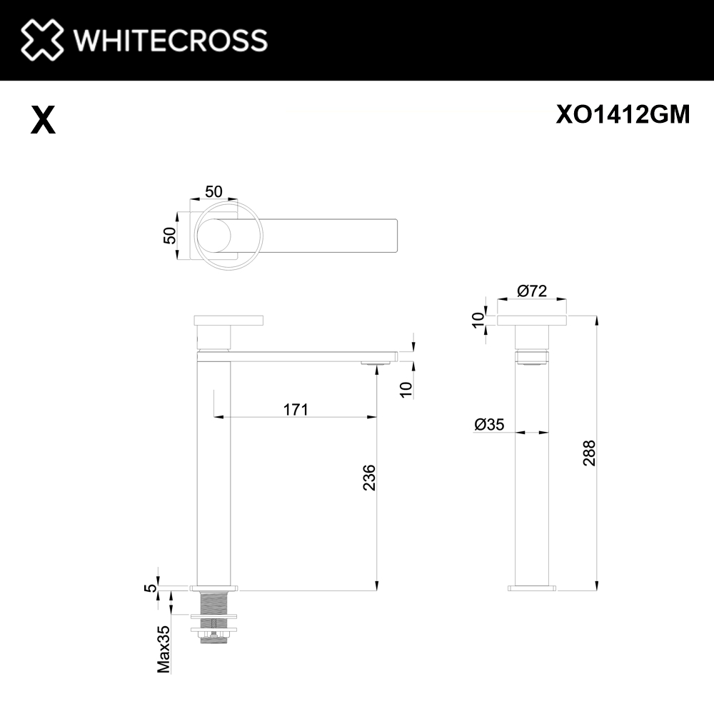 Cмеситель для умывальника WHITECROSS XO1412GM (оружейная сталь)