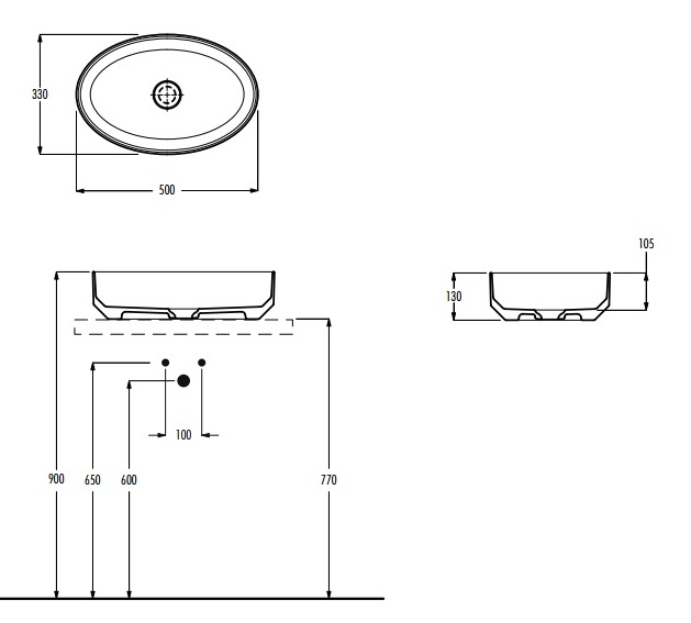 Раковина накладная овальная 50x33 ETO Livia 01619101
