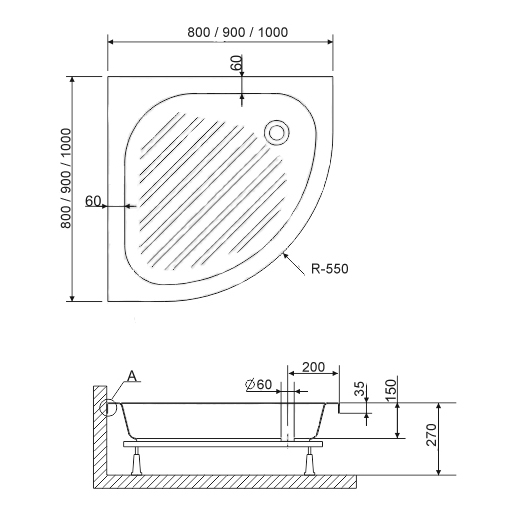 Душевой поддон полукруглый RGW BP/CL-S  800x800