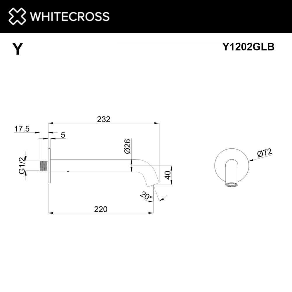 Излив настенный 220 мм WHITECROSS Y1202GLB (брашированное золото)