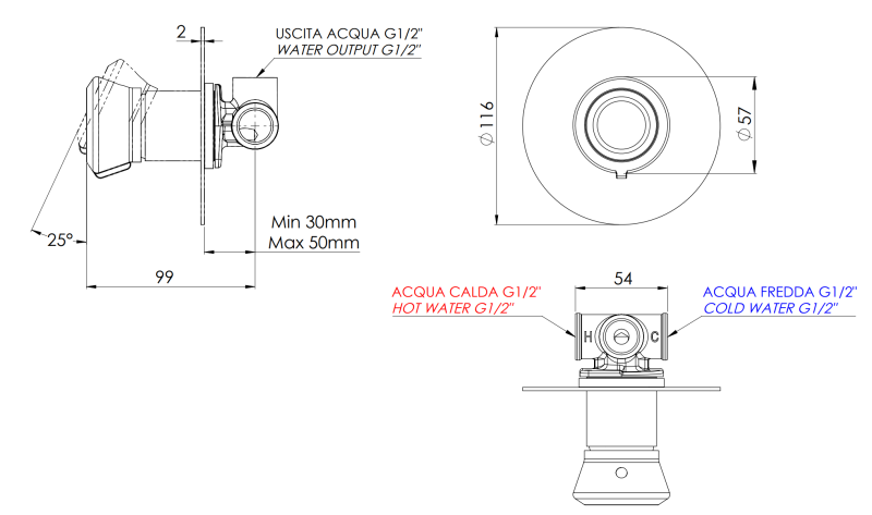 Смеситель для душа Remer Element ET30L хром
