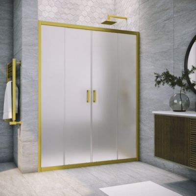 Душевая дверь в нишу  раздвижная 198-203 см, Vegas Glass Z2P NOVO 200 03 10 стекло матовое, профиль золото матовое