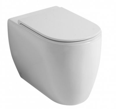 Disegno ceramica Skip, комплект напольного безободкового унитаза (выход в стену) с быстросъемным сиденьем  микролифт, цвет белый глянцевый