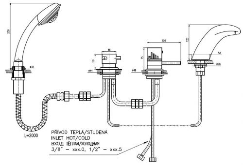 DT271.5PZ DUNAJ TERMOSTAT смеситель каскадный на 4 отверстия, ЦВЕТ ЗОЛОТО