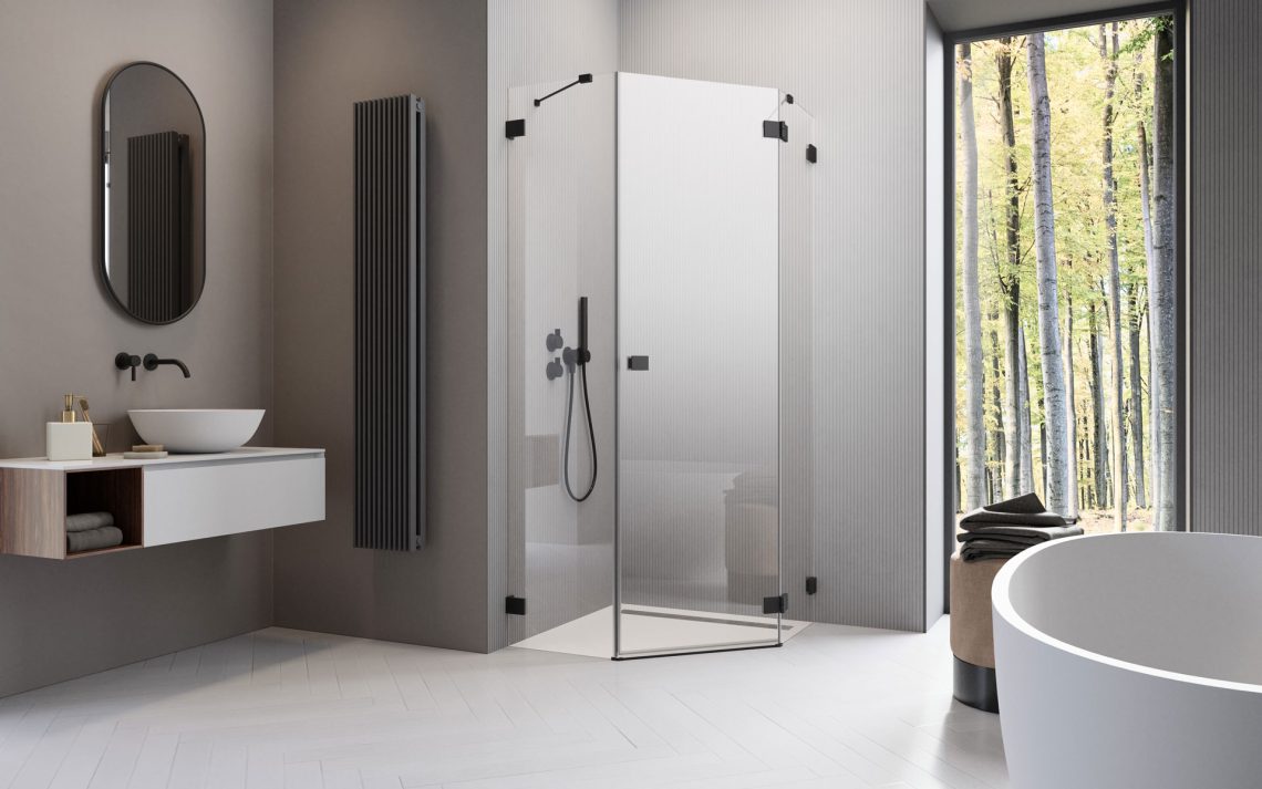Пятиугольный душевой уголок 100X90 ESSENZA PRO BLACK PTJ