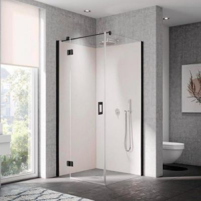 KERMI Liga SNR+TWP Душевой угол 100x100 см., профиль черный матовый стекло Kermiclean , левый
