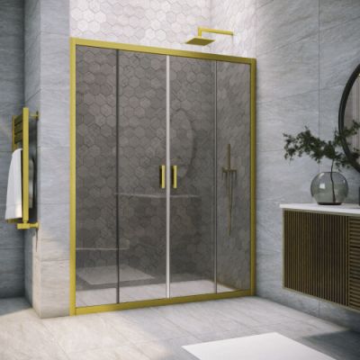 Душевая дверь в нишу  раздвижная 198-203 см, Vegas Glass Z2P NOVO 200 03 07 стекло тонированное, профиль золото матовое