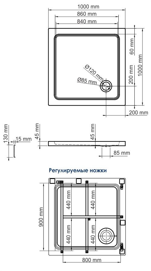 WasserKRAFT Amper 29T19 Душевой поддон Размеры 100х17,5х100 см