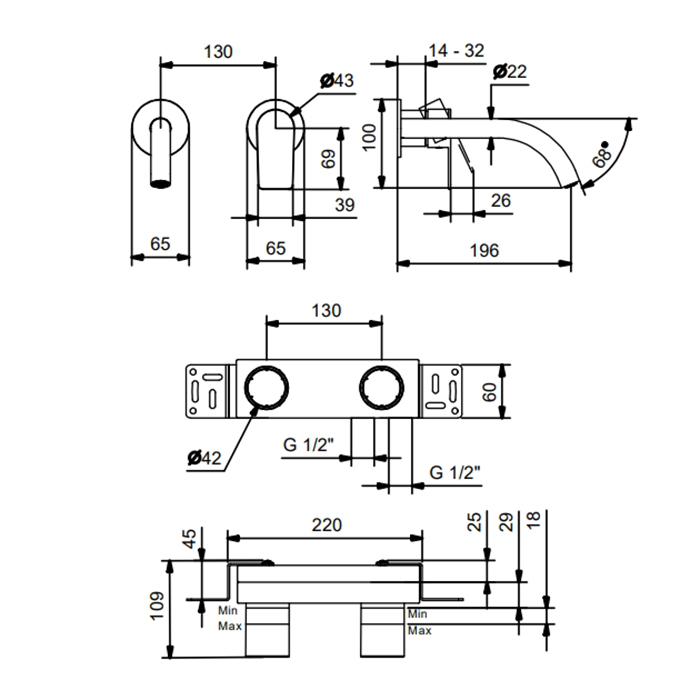 Fantini Myo Смеситель для раковины, настенный, цвет: хром 61 02 V611B