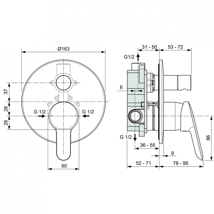 Встраиваемый смеситель для ванны/душа DOT 2.0 Ideal Standard A7165AA