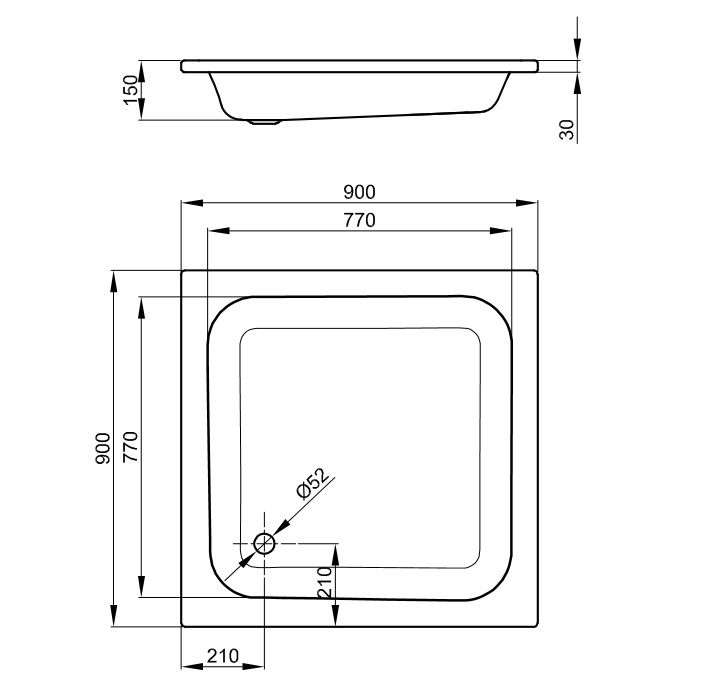 Поддон для душа 90x90 стальной Bette 5900-000