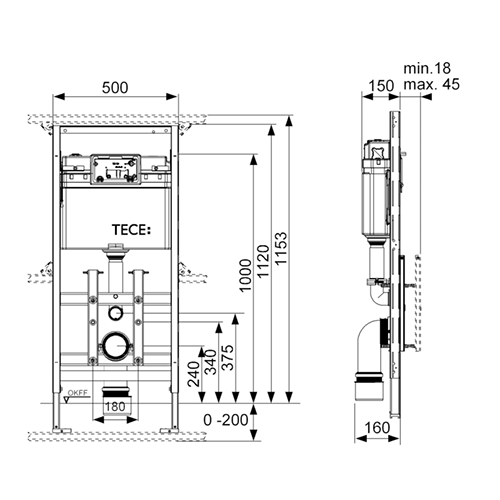 TECElux Модуль для установки унитаза, высота 1120мм, без крепления к стене 9600100