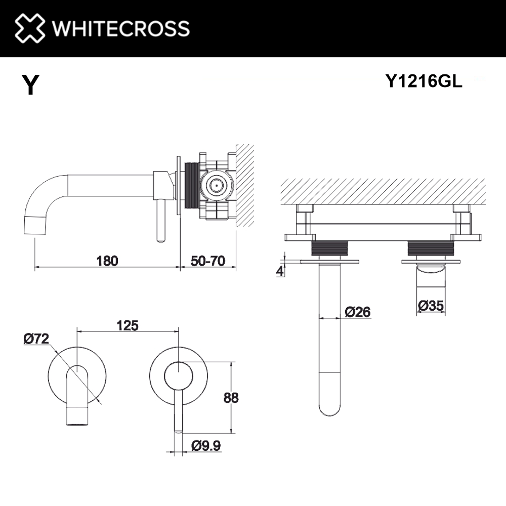 Смеситель для умывальника скрытого монтажа WHITECROSS Y Y1216GL (золото)