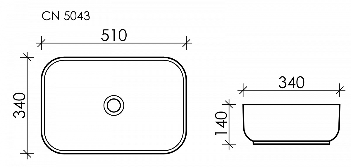 Умывальник чаша накладная прямоугольная Element 510*340*140мм