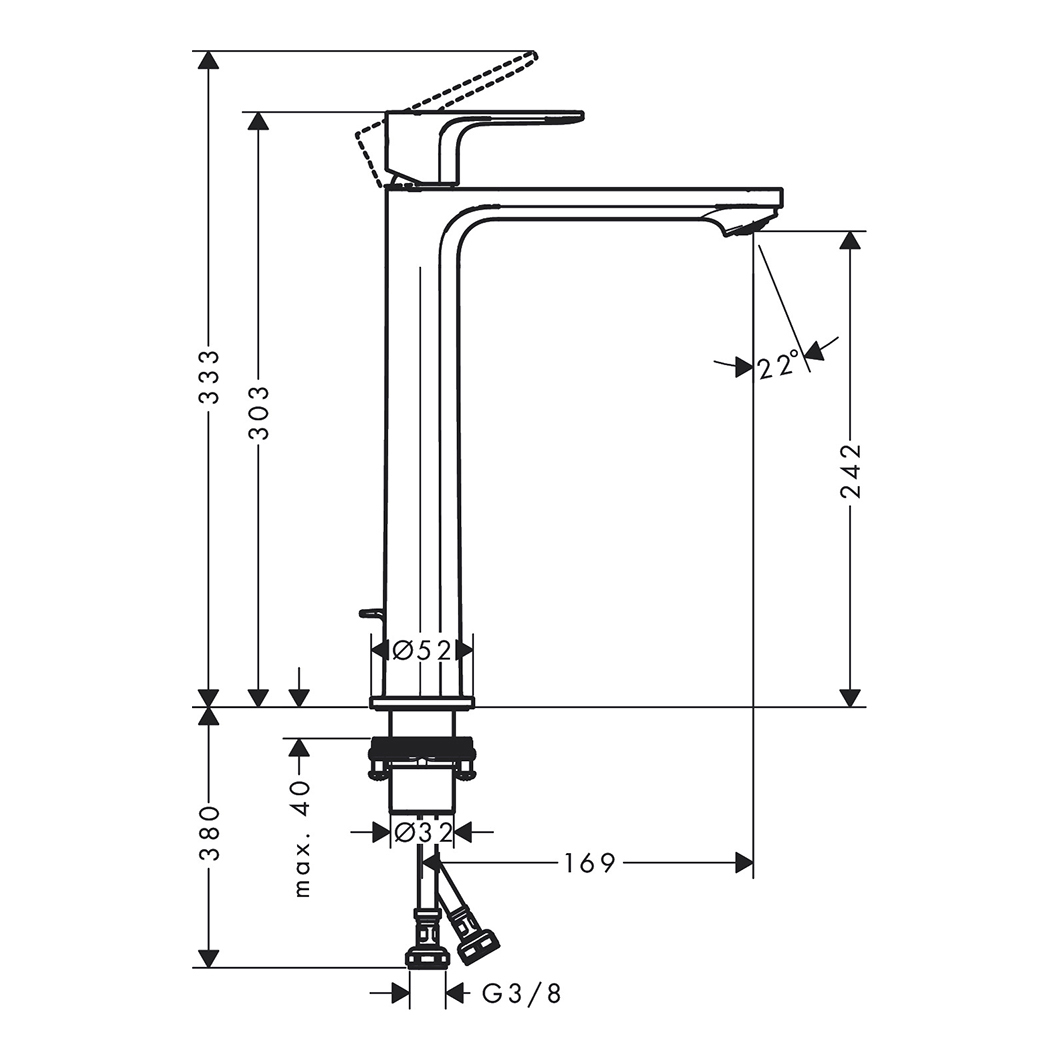 72581000 Hansgrohe Rebris E Смеситель для раковины, 1 отв., CoolStart, с донным клапаном, цвет: хром