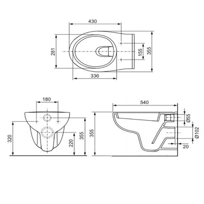 TECE V04 Подвесной унитаз, 35.5х43см., цвет: белый 9700004