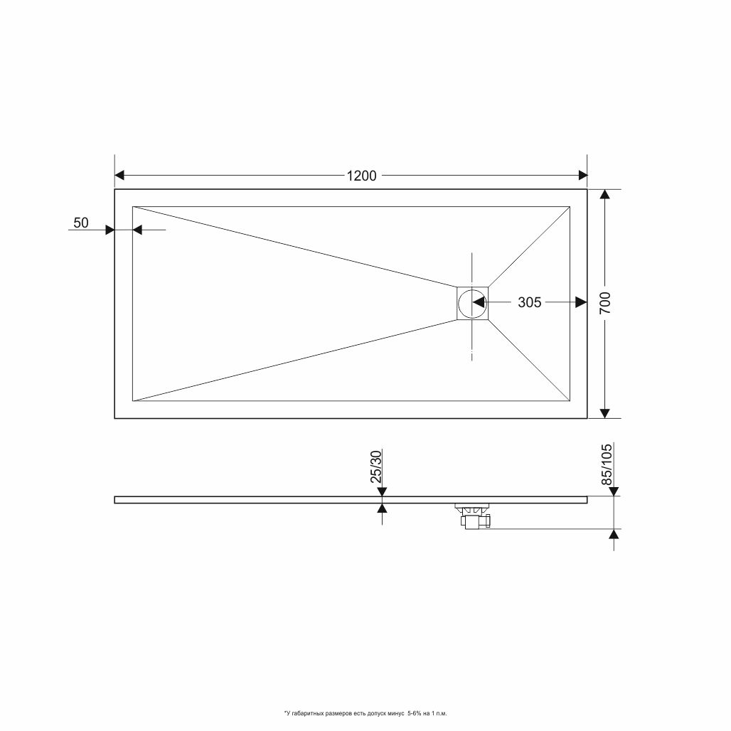 Душевой поддон прямоугольный RGW ST-G  700x1200